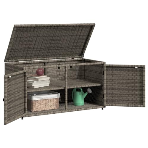 Gecheer Gartenschrank Balkonschrank Terrassenschrank Haushaltsschrank Spindschrank Schrank Grau 110x55x60,5 cm Poly Rattan von Gecheer