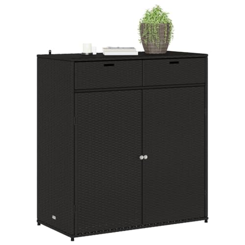 Gecheer Gartenschrank Balkonschrank Terrassenschrank Haushaltsschrank Spindschrank Schrank Schwarz 105x55x113 cm Poly Rattan von Gecheer