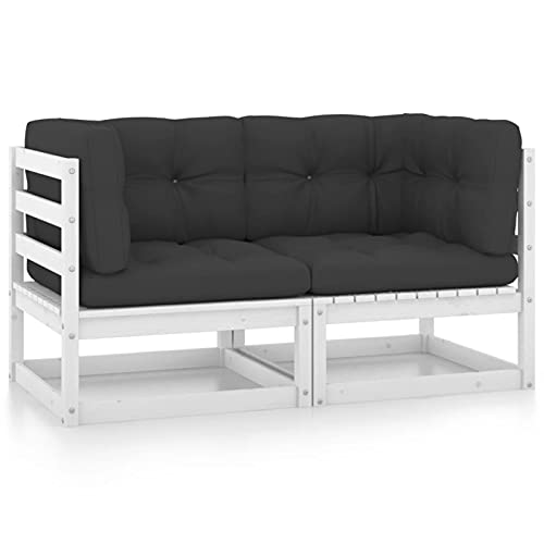 Gecheer Gartensofa 2-Sitzer mit Kissen Ecksofa Sofa Lounge Gartenset Gartenmöbel Garten Garnitur Sitzgruppe Kiefer Massivholz Weiß von Gecheer