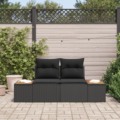 Gecheer Gartensofa 2-Sitzer mit Kissen Schwarz Poly Rattan von Gecheer