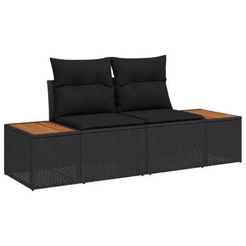 Gecheer Gartensofa 2-Sitzer mit Stauraum und Kissen Schwarz Poly Rattan von Gecheer