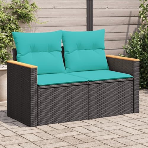 Gecheer Gartensofa mit Kissen 2-Sitzer Schwarz Poly Rattan, Gartenlounge Esstisch Lounge Möbel Set für Outdoor Garten Terrasse Balkon Möbel von Gecheer