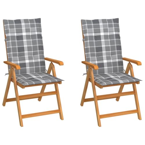 Gecheer Gartenstühle 2 STK. Graue Karomuster Kissen Massivholz Teak Gartenmöbel Stapelstuhl Balkonstühle für Outdoor Garten Café Camping Gecheer Gartenstühle 2 STK. Graue Karomuster Kissen Massivholz Teak Gartenmöbel Stapelstuhl Balkonstühle für Outdoor Garten Café Camping von Gecheer