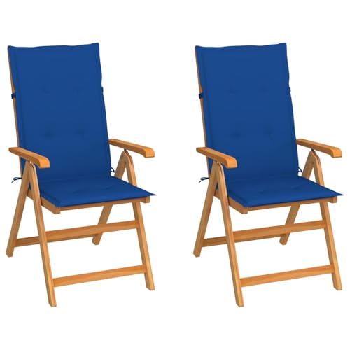 Gecheer Gartenstühle 2 STK. mit Königsblauen Kissen Massivholz Teak Gartenstühle Gartenmöbel Set Gartensessel für Gärten Innenhöfe Balkone Restaurants von Gecheer