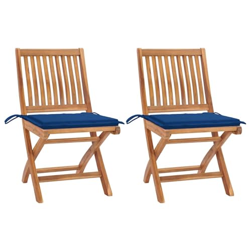 Gecheer Gartenstühle 2 STK. mit Königsblauen Kissen Teak Massivholz Gartenmöbel Stapelstuhl Balkonstühle für Outdoor Garten Café Camping Gecheer Gartenstühle 2 STK. mit Königsblauen Kissen Teak Massivholz Gartenmöbel Stapelstuhl Balkonstühle für Outdoor Garten Café Camping von Gecheer