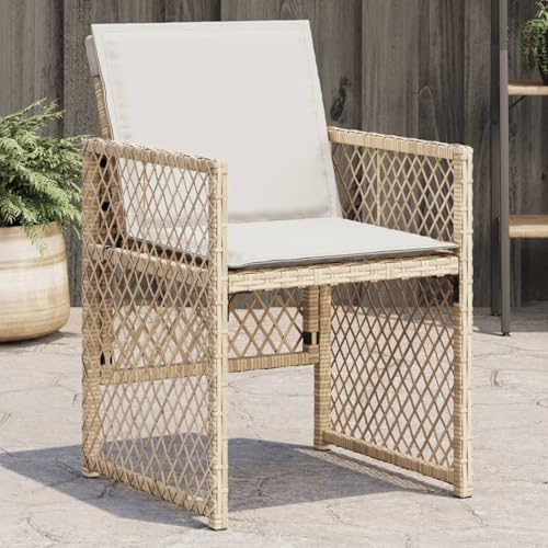 Gecheer Gartenstühle mit Kissen 4 STK. Beige Poly Rattan, Gartenstühle Gartenmöbel Set Gartensessel für Gärten Innenhöfe Balkone Restaurants364953 von Gecheer