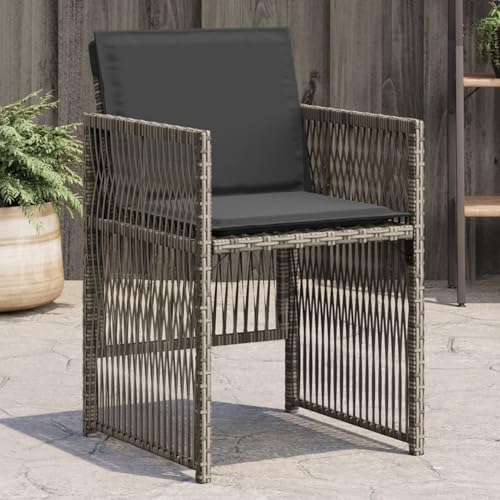 Gecheer Gartenstühle mit Kissen 4 STK. Grau Poly Rattan, Gartenstühle Gartenmöbel Set Gartensessel für Gärten Innenhöfe Balkone Restaurants364968 von Gecheer