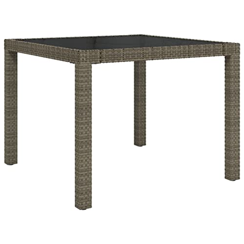 Gecheer Gartentisch Terrassentisch Balkontisch Gartenmöbel Esstisch mit Glasplatte Poly Rattan Grau 90x90x75 cm von Gecheer