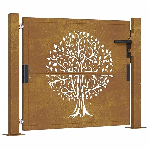 Gecheer Gartentor Zaun Zauntor Tor Außentor Eingangstor Zauntür Gartentür Hoftor Metallzaun Hoftür Gartenzaun Pforte Tor Tür Stahltor Gartenpforte Einfahrtstor 105 x 105 cm (B x H) Cortenstahl Rostig von Gecheer