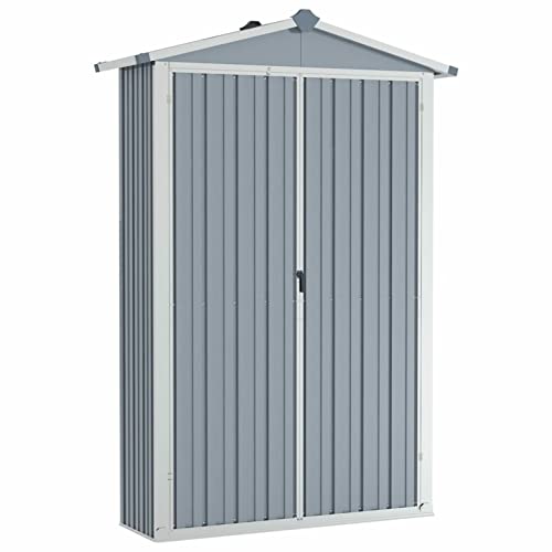 Gecheer Gerätehaus Geräteschuppen Schuppen Gartenhaus Gartenschuppen Doppeltür Schrägdach ohne Boden Verzinkter Stahl Grau 107,5x46x183 cm von Gecheer