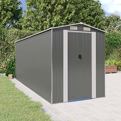 Gecheer Geräteschuppen Metall Gerätehaus Gartenhaus Gartenschuppen Lagerschuppen Gartenschrank Metall-Schrank Metallgerätehaus Schuppen Hellgrau 192x523x223 cm Verzinkter Stahl von Gecheer