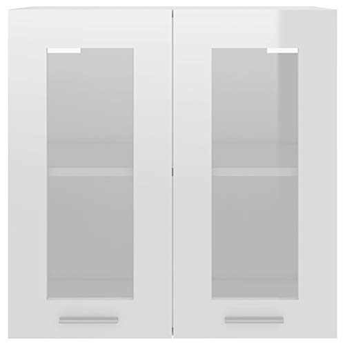Gecheer Hängeglasschrank Küche Schrank mit 2 Regalböden Küchenzeile Küchenmöbel Küchenschrank Küchenunterschrank Holzwerkstoff Hochglanz-Weiß 60x31x60 cm von Gecheer