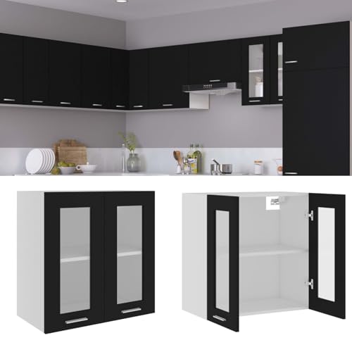 Gecheer Hängeglasschrank Lyon Schwarz 60x31x60 cm Holzwerkstoff Hängeglasschrank Stauraum Zwei Regalböden Glas Küchenschrank für Moderne Küchen Haushalte Gecheer Hängeglasschrank Lyon Schwarz 60x31x60 cm Holzwerkstoff Hängeglasschrank Stauraum Zwei Regalböden Glas Küchenschrank für Moderne Küchen Haushalte von Gecheer