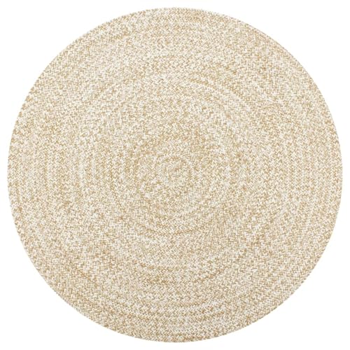 Gecheer Handgewebter Jute-Teppich, Weiß und Natur, 150 cm Gecheer Handgewebter Jute-Teppich, Weiß und Natur, 150 cm von Gecheer