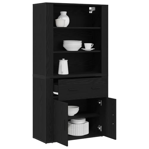 Gecheer Highboard Schwarze Eiche Holzwerkstoff Bettkopfteil für Schlafzimmer Hotel Erwachsene Kinder Jugendliche Doppelbett von Gecheer