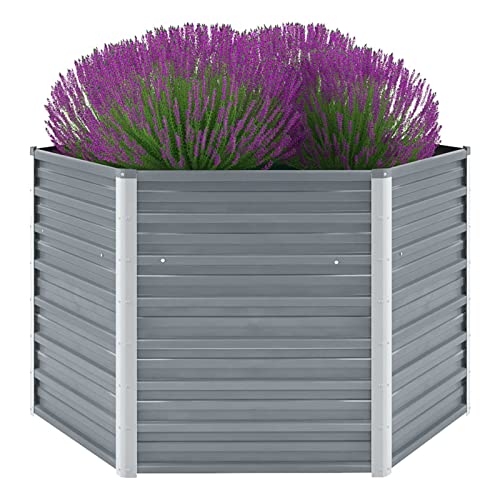 Gecheer Hochbeet Hochbeete-Kit Gartenbeet Pflanzbeet Frühbeet Gartenbeet Pflanzkübel Pflanzkasten Blumenkasten Gemüsebeet Blumenbeet Pflanzkasten für Garten Verzinkter Stahl 129x129x77 cm Grau von Gecheer