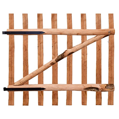 Gecheer Holz Gartentor Zauntor Einflügelig Gartentür Pforte Zauntür Einflügeltor Gartenpforte Holztor Imprägniert Verrottungsfest Staketenzaun Tor Einflügeliges Tor 100 x 90 cm (L x H),Haselnussholz von Gecheer