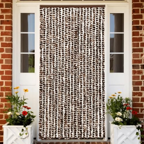 Gecheer Insektenschutz Vorhang Fliegengitter Fliegenvorhang Türvorhang Flauschvorhang Fliegenschutz Balkontür Wohnzimmer Wohnwagen Braun und Weiß 56x200 cm Chenille von Gecheer