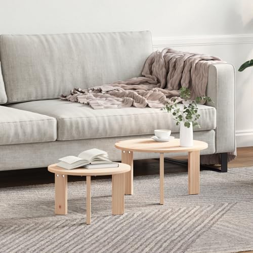 Gecheer Kaffeetisch Set 2 pcs Natur 47,5 x 47,5 x 27 cm Massivkiefer Couchtisch Beistelltische Moderner Kaffeetisch für Wohnzimmer Schlafzimmer von Gecheer