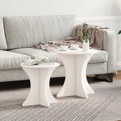 Gecheer Kaffeetisch Set 2 pcs Weiß 46 x 46 x 47 cm Massivkiefer Couchtisch Beistelltische Moderner Kaffeetisch für Wohnzimmer Schlafzimmer von Gecheer