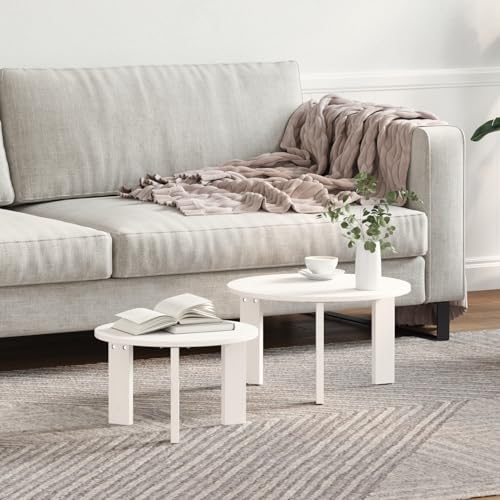 Gecheer Kaffeetisch Set 2 pcs Weiß 47,5 x 47,5 x 27 cm Massivkiefer Couchtisch Beistelltische Moderner Kaffeetisch für Wohnzimmer Schlafzimmer von Gecheer