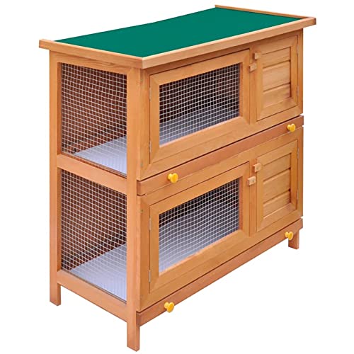 Gecheer Kaninchenstall Kleintierhaus Hasenstall 4 Türen Holz mit Zwei Schubfächer 90 x 45 x 89 cm (L x B x H) Kleintierstall Hasenhaus für Kaninchen Kiefernholz-Rahmen, Sperrholz von Gecheer