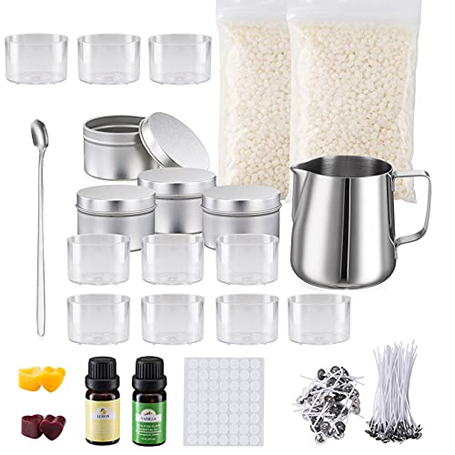 Gecheer Kerzen Selber Machen Set,DIY Candle Making Kit liefert komplettes Anfängerset inklusive Bienenwachstopf Candle Dochte Candle Dye Dochte Aufkleber Candle Dochte Halter Kerzen Dosen und Löffel von Gecheer