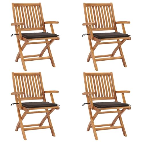 Gecheer Klappbare Gartenstühle mit Kissen 4 STK. Massivholz Teak Gartenstühle Gartenmöbel Set Gartensessel für Gärten Innenhöfe Balkone Restaurants von Gecheer
