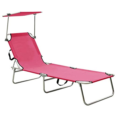 Gecheer Klappbare Sonnenliege mit Dach Stahl Outdoor Gartenliege Liegestuhl Freizeitliege Relaxliege Strandliege Gartenmöbel, Verstellbare Rückenlehne und Sonnendach, Magento Rosa von Gecheer