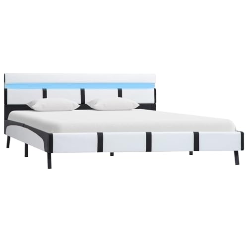 Gecheer Klappbett, 2 Personen, Sofa, Bettrahmen mit LED, ohne Matratze, weiß, 140 x 200 cm, Kunstleder von Gecheer