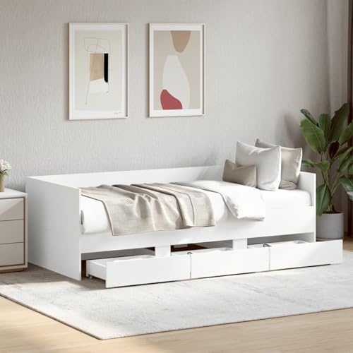 Gecheer Klappbett für 2 Personen, Sofa, Tagesbett mit Schubladen ohne Matratze, weiß, 100 x 200 cm von Gecheer