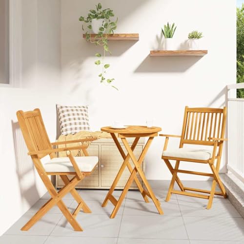 Gecheer Klappgartenstühle mit weißen Kissen 2 Stück aus massivem Akazienholz, Gartenstühle Gartenmöbel Set Gartensessel für Gärten Innenhöfe Balkone Restaurants42000955 von Gecheer
