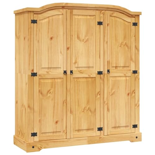 Gecheer Kleiderschrank Dielenschrank Schrank im Mexiko-Stil Kiefer Massiv 3 Türen Garderobenschrank Designschrank Schlafzimmerschrank Kleiderstange Aktenschrank 150,5 x 52 x 170 cm (L x B x H) Braun von Gecheer