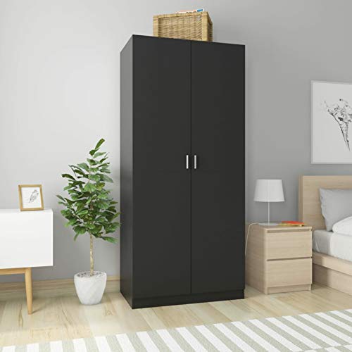 Gecheer Kleiderschrank Garderobenschrank Lagerschrank Kleiderschränke Garderobe Schrank Dielenschrank Schlafzimmerschrank Wohnzimmerschrank, Schwarz 90x52x200 cm Holzwerkstoff von Gecheer