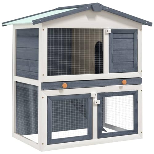 Gecheer Kleintierstall Hasenhaus 2 Ebenen 94 x 60 x 98 cm Mit 3 Türen aus Holz ist perfekt für kleinere Haustiere,Kaninchenstall Kleintierhaus Hasenstall Mit Rampe für den Zugang zum Obergeschoss von Gecheer