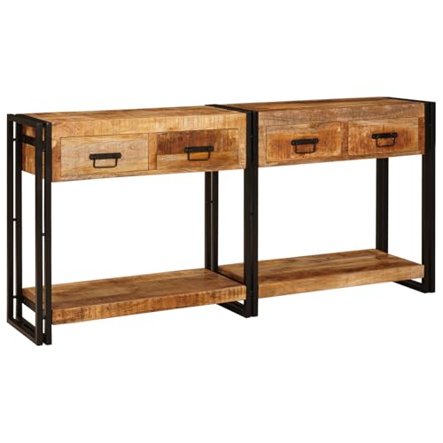 Gecheer Konsolen-Tische 2 pcs Braun Massives, grobes Mangoholz Moderne Eingangstisch Beistelltisch für Flur Schlafzimmer oder als Ankleidekommode von Gecheer