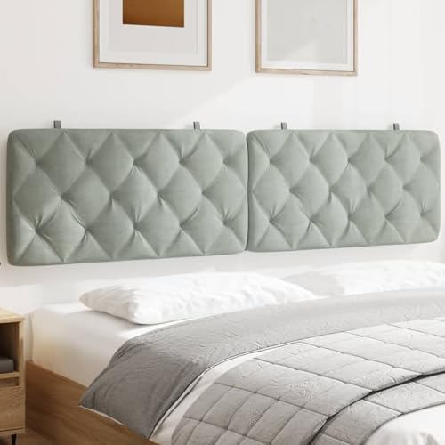 Gecheer Kopfteil-Kissen Hellgrau 193 cm Samt, Polsterkopfteil für Bett Betthaupt Bettzubehör Schlafzimmer von Gecheer