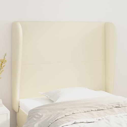 Gecheer Kopfteil mit Ohren Creme 103x23x118/128 cm Kunstleder, Bettkopfteil Kopfteil-Regal für Boxspringbetten Schlafzimmer Hotel-Design3117762 von Gecheer