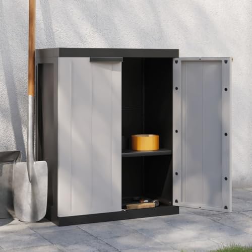Gecheer Kunststoffschrank Gartenschrank Haushaltsschrank Spindschrank Schrank Spind Terrassenschrank Balkonschrank Grau und Schwarz 65x37x85 cm PP von Gecheer