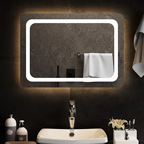 Gecheer LED Badspiegel Wandspiegel Badezimmerspiegel Badspiegel Spiegel Flurspiegel Frisierspiegel Lichtspiegel Garderobenspiegel 70x50 cm von Gecheer