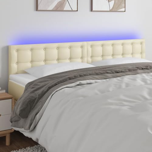 Gecheer LED Kopfteil Creme 160x5x78/88 cm Kunstleder, Polsterkopfteil Bettkopfteil für Schlafzimmer Hotel Erwachsene3121710 von Gecheer