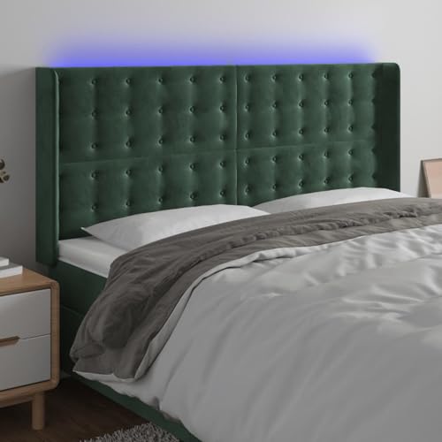 Gecheer LED Kopfteil Dunkelgrün 203x16x118/128 cm Samt, Polsterkopfteil Bettkopfteil für Schlafzimmer Hotel Erwachsene3124551 von Gecheer