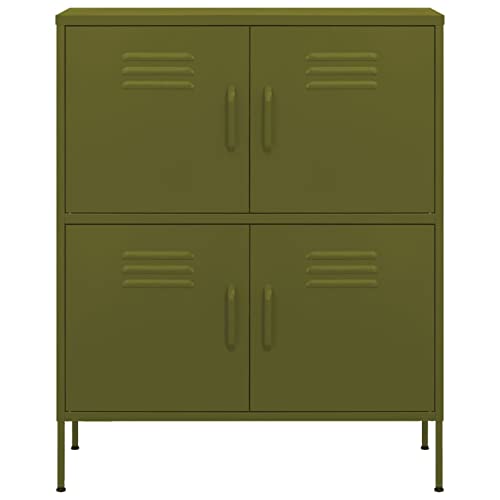 Gecheer Lagerschrank Sideboard Beistellschränke Schränke Flurschrank Küchenschrank Kommoden & Sideboards Aktenschrank, für Küche, Wohnzimmer, Büro, Olivgrün 80x35x101,5 cm Stahl von Gecheer