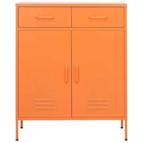 Gecheer Lagerschrank mit 2 Türen & Schubladen Sideboard Kommode Anrichte Stahlschrank Beistellschrank Mehrzweckschrank Orange 80x35x101,5 cm Stahl von Gecheer