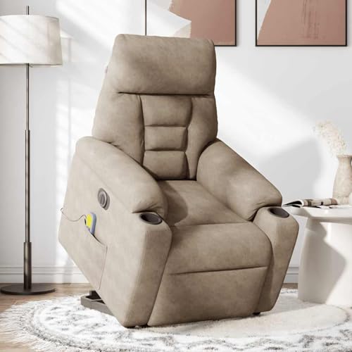 Gecheer Massagesessel Aufstehhilfe Elektrisch Taupe Mikrofasergewebe von Gecheer