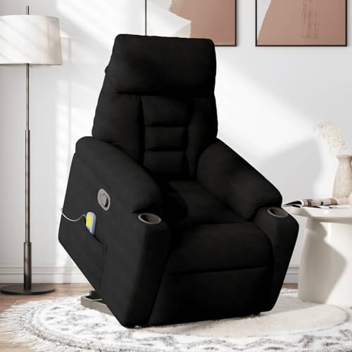 Gecheer Massagesessel mit Aufstehhilfe Schwarz Mikrofasergewebe von Gecheer