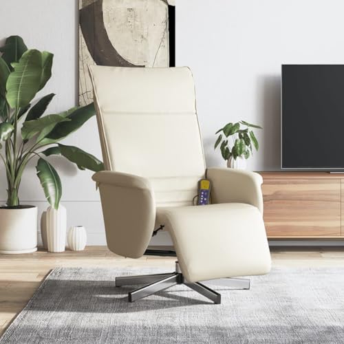 Gecheer Massagesessel mit Fußteil Creme Kunstleder, Sessel Wohnzimmer Fernsehsessel Liegesessel für Entspannung Homeoffice Leseecke356649 von Gecheer