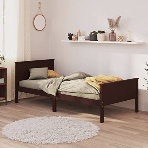 Gecheer Massivholzbett Komfortbett Bettrahmen Bettgestell Holzbett Seniorenbett Doppelbett/Einzelbett Jugendbett Landhausbett Gästebett Betten Bett, mit Kopf- und Fußteil,Dunkelbraun Kiefer 100x200 cm von Gecheer