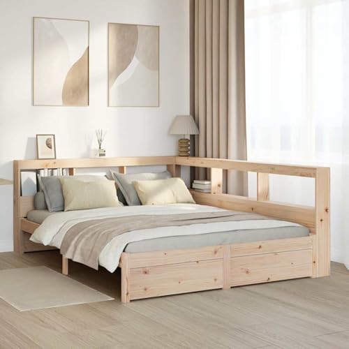 Gecheer Massivholzbett mit Regal ohne Matratze 140x190 cm Kiefernholz Gecheer Massivholzbett mit Regal ohne Matratze 140x190 cm Kiefernholz von Gecheer