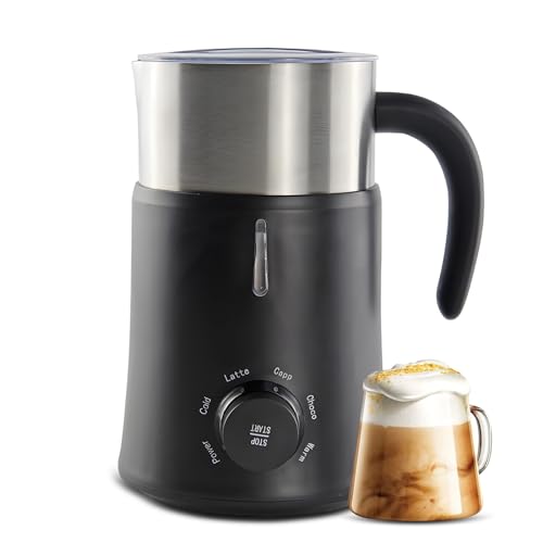 Gecheer Milchaufschäumer, elektrisch, 5 in 1, 700 ml und 500 W, automatischer Milchaufschäumer, leiser Milchaufschäumer, für Latte/Cappuccinos/Schokolade, hoher Kaffeeaufschäumer, rutschfest von Gecheer